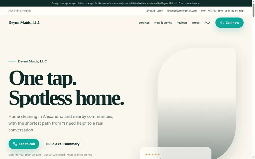 Deymi Maids website concept — Alexandria house cleaning
